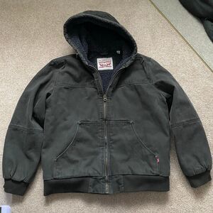 Men's Levi's Cotton Workwear Sherpa-Lined Hooded Bomber Jacket Coat Olive Large